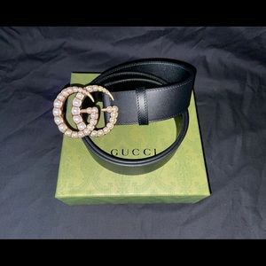 Gucci Belt Black W/Pearl Double G Buckle